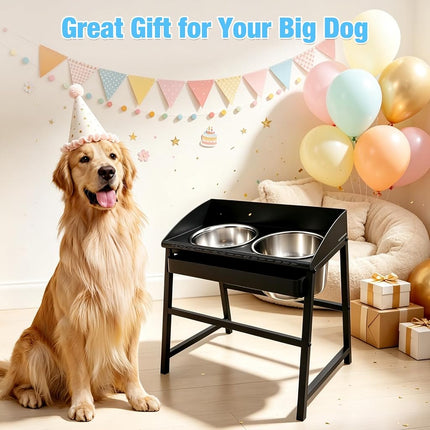 Elevated Dog Bowls for Large Dog, 15“ Tall Raised Food and Water Bowl Set with Stand, Full Metal Spill Proof Design and Stainless Bowls for Indoor & Outdoor Use