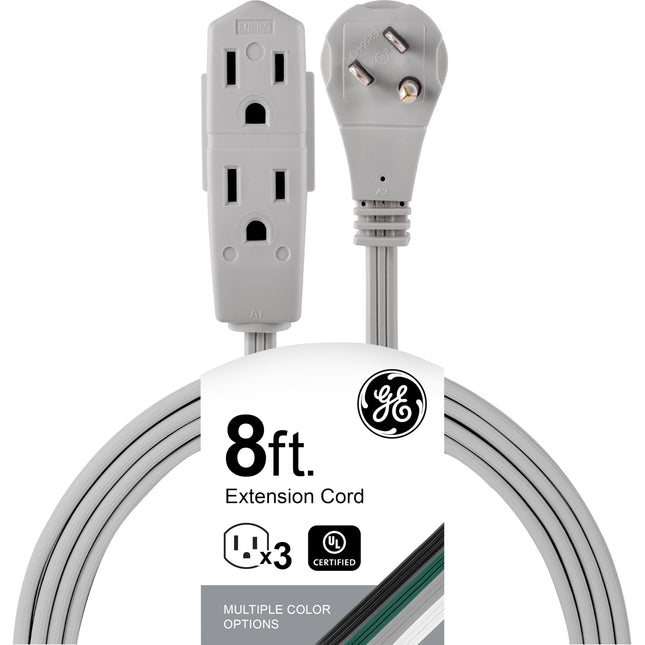 GE Indoor Extension Cord, 8 Ft Power Cable, 3 Grou