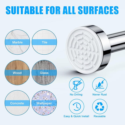 TEECK Shower Curtain Rod, 32-92 inch Adjustable Spring Tension Curtain Rod, Never Rust Anti-Slip Shower Curtain Rod for Bathroom, No Drilling, Never Collapse, Easy to Use, Silver