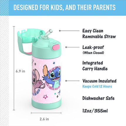 THERMOS FUNTAINER Water Bottle with Straw, 12oz, Stitch
