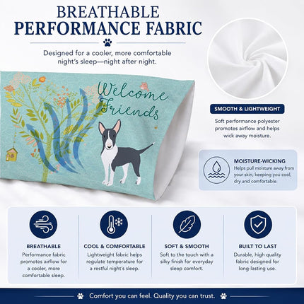 Caroline's Treasures BB7604PILLOWCASE Welcome Friends Black Bull Terrier Fabric Standard Pillowcase, Standard, Multicolor