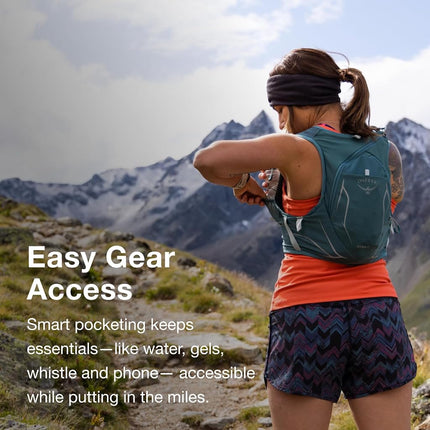Gilet d'hydratation de course Osprey Dyna 15L pour femme avec réservoir Hydraulics, bleu cascade/doublure argentée, taille M/L