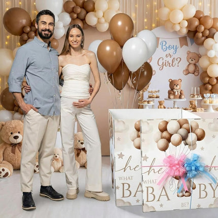 AmazingSpark 28in Jumbo Gender Reveal Gift Box Kit with Oversized Box Giant Pull Bows for Gender Reveal Baby Shower Birthday Party Decor (Neutral Bear)