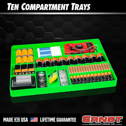 Ernst 10 Compartment Drawer Organizer: Heavy Duty Stackable Tray for Garage Tool Organization - Low-Profile Toolbox Storage - Bolts, Tools, Parts, Easy to Clean – High Visibility - Made in the USA