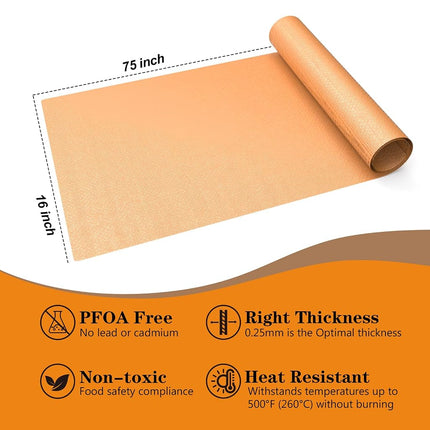 UBeesize 75inch roll Large Copper Oven Liners for Bottom of Oven BPA and PFOA Free,Thick Heavy Duty Non Stick Teflon Oven Mats for Electric, Gas, Toaster，Convection, Microwave Ovens and Grills