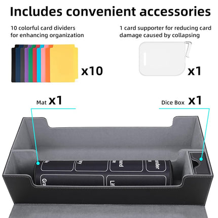 AFIING Mtg Deck Box Holds 5 Display Card Deck Boxes with Mtg Playmat & Dice Box,10 Dividers,1Card supporter, Trading Card Storage Box for Magic Yugioh Sports Cards (Black &Grey)
