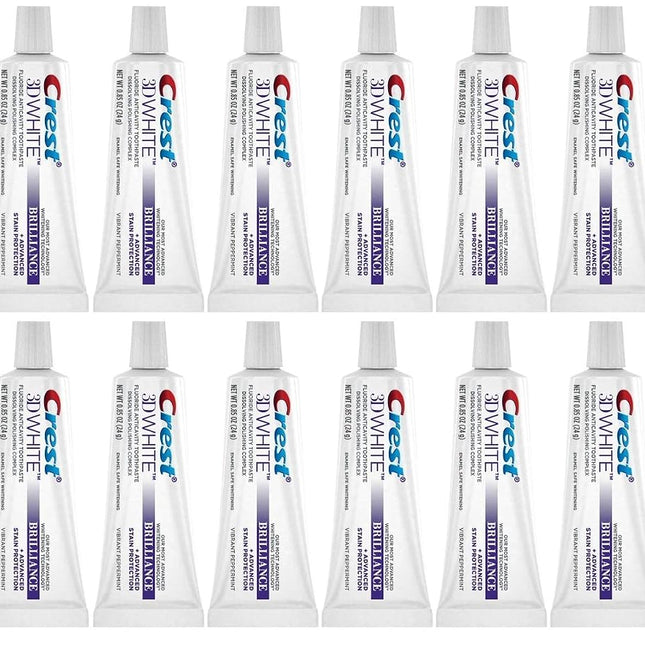 Crest 3D White Brilliance Toothpaste, Vibrant Peppermint, Travel Size, 0.85 Oz (24G) - Pack of 12