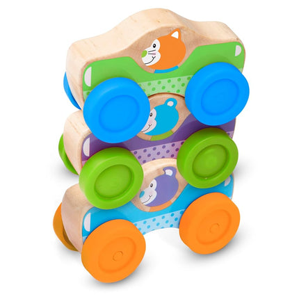 Melissa & Doug First Play Wooden Animal Stacking Cars (Baby & Toddler Developmental Toy, 3 Pieces)
