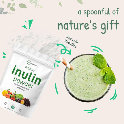 Organic Inulin FOS Powder (From Jerusalem Artichoke), 1KG (35 Ounce), Prebiotic Intestinal Support, Colon and Gut Health, Natural Water Soluble Fibers for Smoothie and Drinks, No GMOs & Vegan Friendly