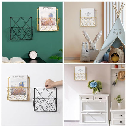 kumet Wall-Mounted File Organizer, Metal Wall File Holder, Magazine Rack, Space-Saving Design, Ideal for Home Office, Workspace, and Study Room Organization (Gold)