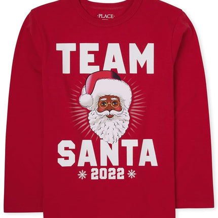 The Children's Place Boys' Thankful Graphic Long Sleeve T Shirt, Christmas Team Santa 22, Small