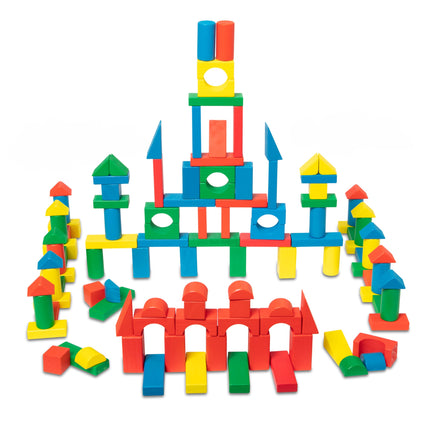 Juego de bloques de construcción de madera Melissa & Doug - 200 bloques en 4 colores y 9 formas (embalaje de comercio electrónico)