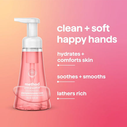 Method Foaming Hand Soap, Pink Grapefruit, 10 fl oz, Biodegradable Formula, (Pack of 3)