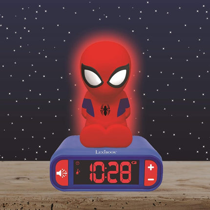 LEXIBOOK - Marvel Spider-Man Digital Alarm Clock with Night Light Snooze and Marvel Spider Man Superheroes Sound Effects - Boys Clock - Luminous Spiderman, Blue - RL800SP