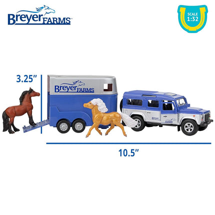 Breyer Bandai Land Rover and Trailer Playset With 2 Horses | 2 Stablemates 1:32 Scale Horse Toys And Land Rover with Trailer | Plastic Animal Figures Make Horse Gifts For Girls And Boys