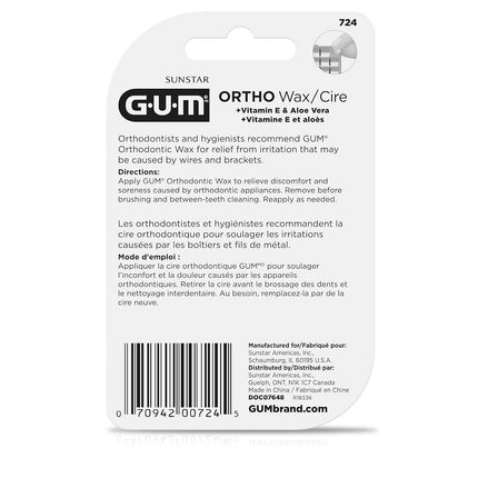 Cera de ortodoncia GUM - 10070942007242, menta con vitamina E y aloe vera (paquete de 6)
