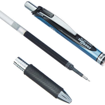 Pentel 0.5mm Energel-Xm Refilable Retractable Gel Roller with Metallic Looking Barrel - Black