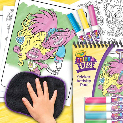 CRAYOLA Trolls Color & Erase Sticker Activity Pad, 12 Reusable Trolls Coloring Pages & 100 Stickers, Gift