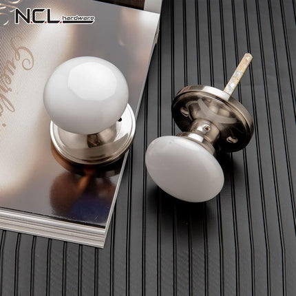 NCL White Door Knobs, Keyless Door Handles, Porcelain Door Levers, Interior Bath Door Knob
