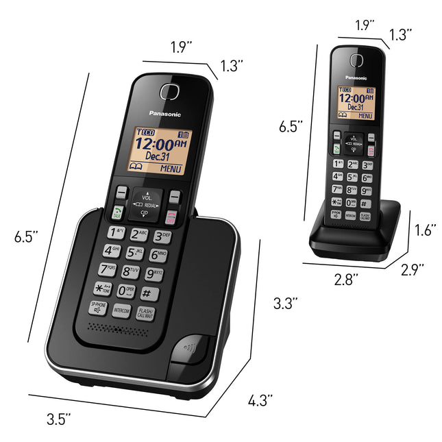 Panasonic KX-TGC352B Cordless Phone, Black, 2 Handset (Pack of 1)