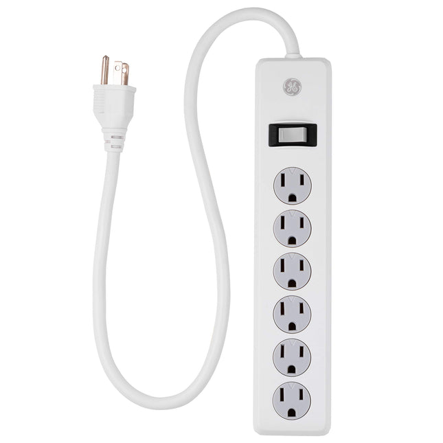 GE 6-Outlet Surge Protector, 2 Ft Extension Cord, 