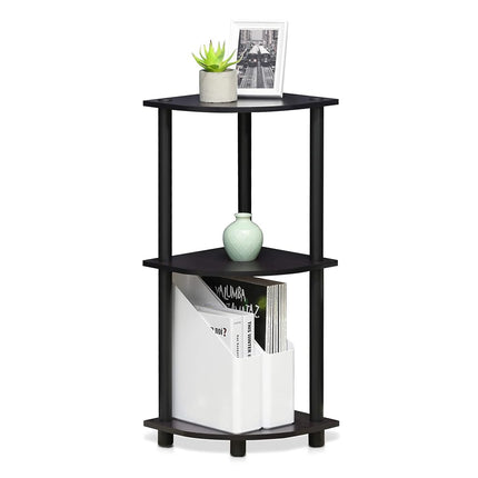 Furinno TURN-N-TUBE Corner Shelf, 3-Tier Corner Bookshelf, Display Storage Shelves with Open Shelves, for Organization and Storage, Living Room, Home Office, Garage, Dark Walnut