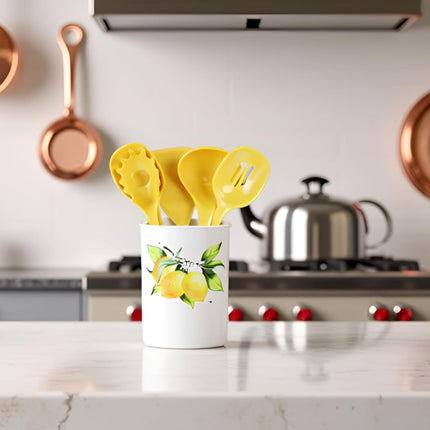 Reston Lloyd 6 Piece Kitchen Utensil Holder for kitchen counter, Utensils crock with Heat Resistant Spoon, Slotted Spoon, Ladle, Spatula BPA Free, Fresh Lemons