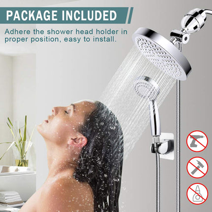 Pommeau de Douche Filtrant Taiker, Tête de Douche Pluie Haute Pression/Combo Douchette Filtrante, Luxe Moderne Chromé avec Tuyau Anti-fuite de 152 cm et Support (Argent)