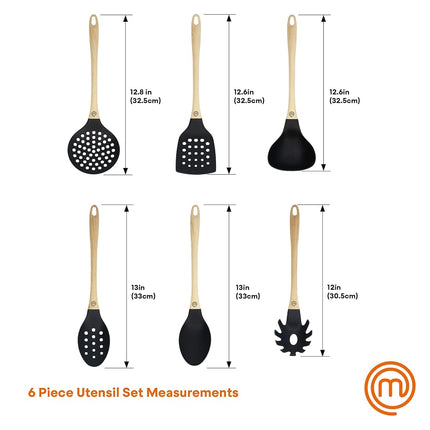 MasterChef Kitchen Utensils Set Dishwasher Safe, Non Toxic Cooking Utensils Set for Nonstick Cookware, Non Scratch Plastic Tools incl. Spatulas & Spoons, Heat Resistant Nylon, 6 Piece, Natural Look