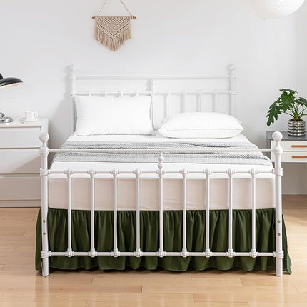 xuan dian Bed Skirt King Size Ruffled Bed Skirts with Split Corners,16 Inch Drop Dust Ruffle Bed Skirt with Platform, Green, King - 16" Drop