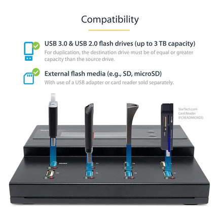 StarTech 1:7 Standalone USB Flash Drive Duplicator Cloner Eraser, LCD