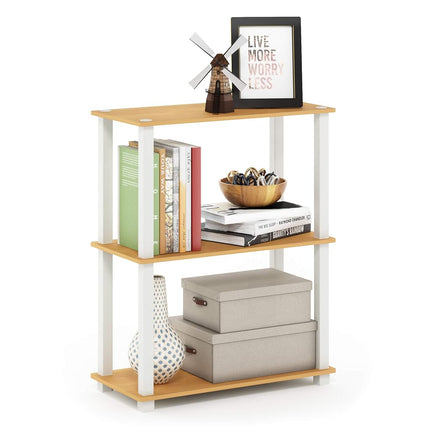 Furinno TURN-S-TUBE Storage Shelves, 3-Tier Book Shelf, Corner Shelf, Toolless Open Shelves, for Organization and Storage, Living Room, Garage, Home Office, Beech