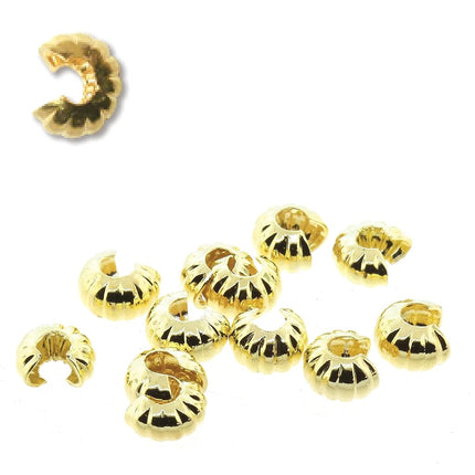 The Beadsmith Crimp Covers – Baño de oro, forma redonda corrugada, medio abiertas, 4 mm de diámetro, 144 piezas