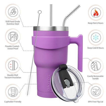 BJPKPK 30 oz Tumbler with Handle Stainless Steel Insulated Tumbler with Lid and Straw Travel Coffee Cups for Women and Men,Lavender