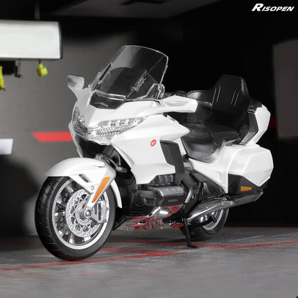 Risopen 1:12 Motorcycle Model for Honda Goldwing Metal Die-cast with Plastic Motorcycle Model for Welly No Assembly Required Mini Finished Moto Adult（White）