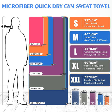 Microfiber Sport Travel Towel Set-(L -48"x28"+24"x12")-Quick Dry, Absorbent, Ultra Compact Towels-Fit for Beach Yoga Golf Gym Camping Backpacking Hiking+Hand Towel&Carry Pouch(L HPink)