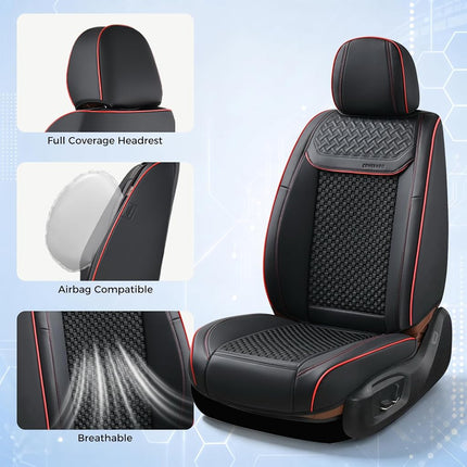 Fundas de asiento delantero Coverado, fundas de asiento impermeables para coche, protectores de asiento de coche convertibles 2 en 1 ajuste universal para la mayoría de coches, SUV y camiones (negro y rojo)