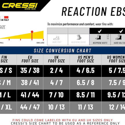 Cressi REACTION EBS Fersenbandflosse (Made in Italy) blue Blau/Hellblau Size:XS/S (35/38)