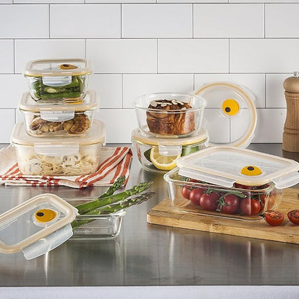 Recipiente de vidrio Lock & Lock Purely Better para alimentos con tapa de ventilación de vapor, redondo de 946 ml, transparente