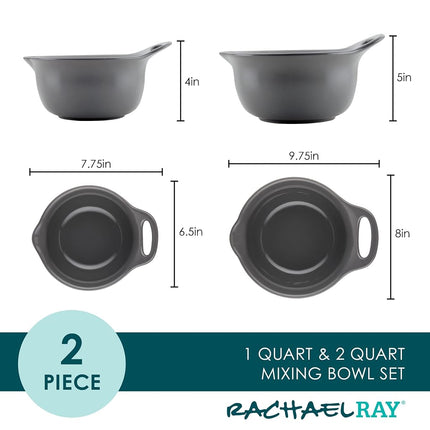 Rachael Ray Ceramics Nesting Mixing Bowl Set with Pour Spout, 1 Quart and 2 Quart - Dark Gray