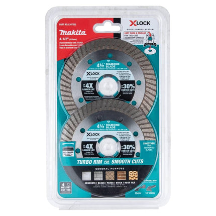 Makita E-07222 X-Lock 4-1/2" Turbo Rim Diamond Blade for Masonry Cutting, 2/pk