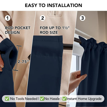 Deconovo Blackout Curtains Panels for Bedroom - Thermal Insulated Rod Pocket Room Darkening Drapes, Noise-Reducing Curtains, 38W x 72L Inch, Navy Blue, 2 Panels