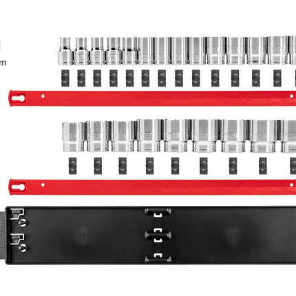 TEKTON 1/2 Inch Drive 12-Point Socket Set with Rails and Tray, 23-Piece (10-32 mm) | SHD92120