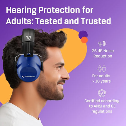Vanderfields Ear Defenders Adults -26dB SNR-Marine Blue[2-Pack]-Protection Passive Noise Cancelling Headphones -Safety Earmuffs Ear Protectors - Hearing Protection Shooting - Ear Defenders Autism, DIY