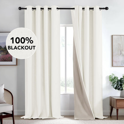 Deconovo Faux Linen Total Blackout Curtains, Grommet Room Darkening Drapes, 52W x 84L Inch, 1 Pair, Light Grey, Thermal Insulated Curtain Panels for Sliding Glass Door