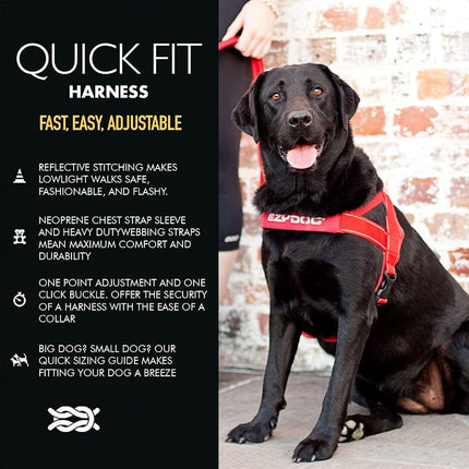 EzyDog Quick Fit Dog Harness - Easy to Fit Walking Harnesses for Small, Medium and Large Dogs - Neoprene Sleeve, Accessory D-Ring, Reflective (M, Pink)