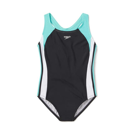 Speedo Girls' UV Protection Swimsuit One Piece Infinity Splice Thick Strap - Coral Sands, 10