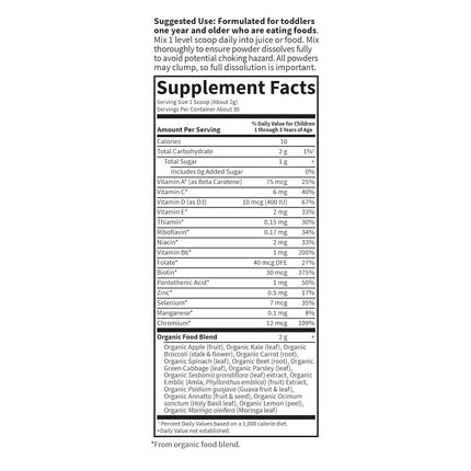 Garden of Life Kids Daily Multivitamin Powder for Toddlers & Kids, Organic, Non-GMO & Gluten Free, 15 Essential Vitamins, Minerals for Healthy Growth, 2.11 Oz