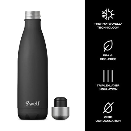 S'well Insulated Water Bottle Thermal Drinking Bottle, 500 ml, Onyx Edition 2, 10017-B17-00401