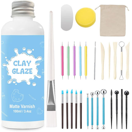 EIGTWEN 100ml Air Dry Clay Glaze and 29pcs Clay to